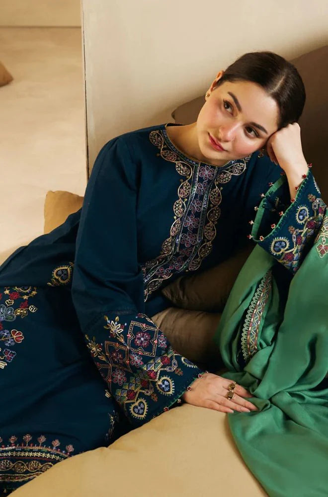 Zara Shah Jahan - 3PC Unstitched Dhanak Embroidered Shirt with Embroidered Dhanak Shawl and Trouser