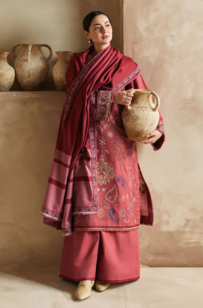 Zara Shah Jahan - 3PC Unstitched Dhanak Embroidered Shirt with Digital Printed Dhanak Shawl and Trouser