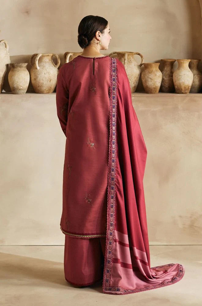 Zara Shah Jahan - 3PC Unstitched Dhanak Embroidered Shirt with Digital Printed Dhanak Shawl and Trouser