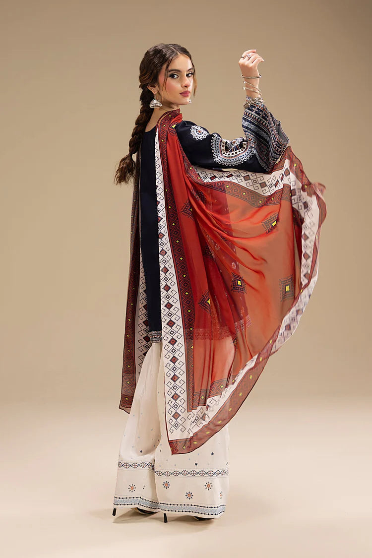 JAZMIN-3PC DHANAK EMBROIDERED SHIRT WITH CORTRAI WOOL PRINTED SHAWL AND EMB TROUSER