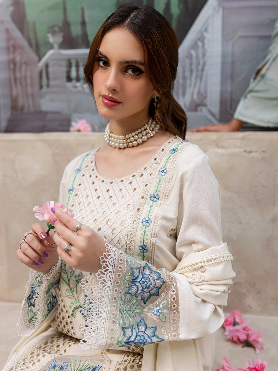 MAHNUR- WINTER UNSTITCHED DHANAK EMBROIDERED 3PC WITH LASER WORK EMBROIDERED SHAWL