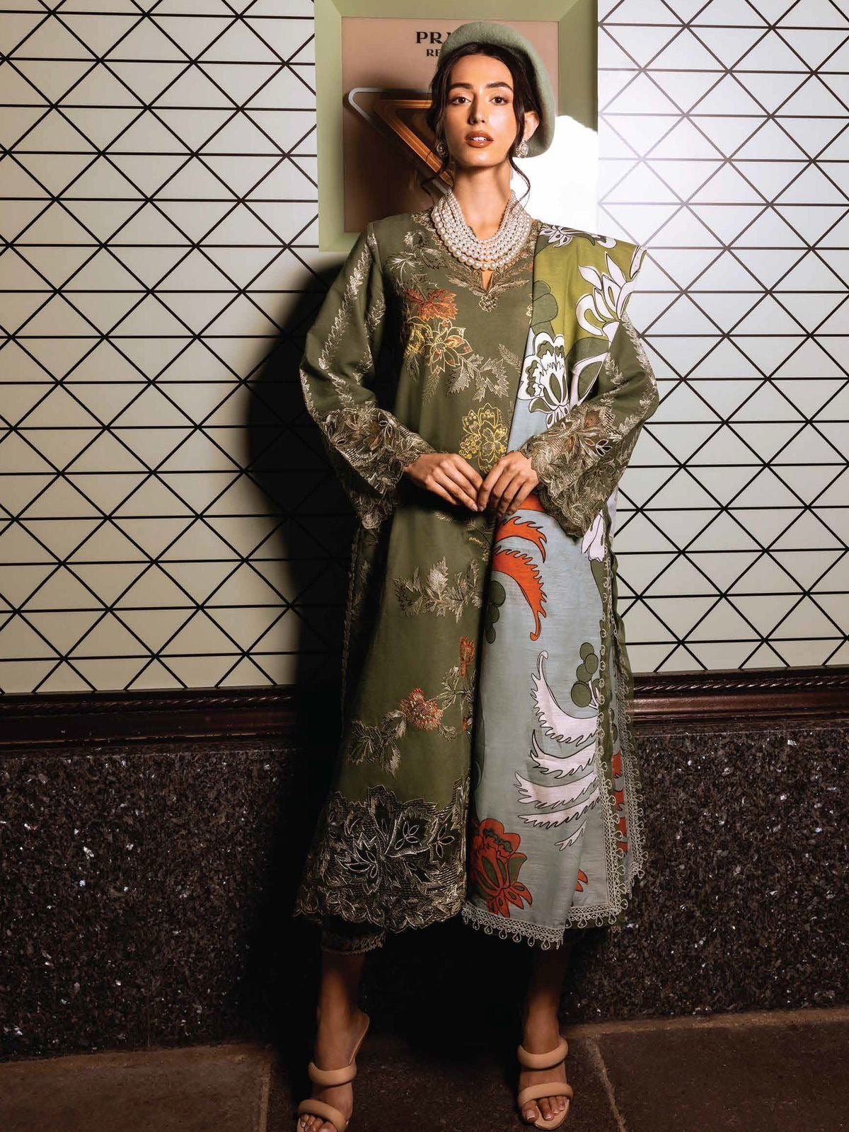 MUSHQ UNSTITCHED EMBROIDED DHANK 3 PC WITH PRINTED WOOL SHAWL