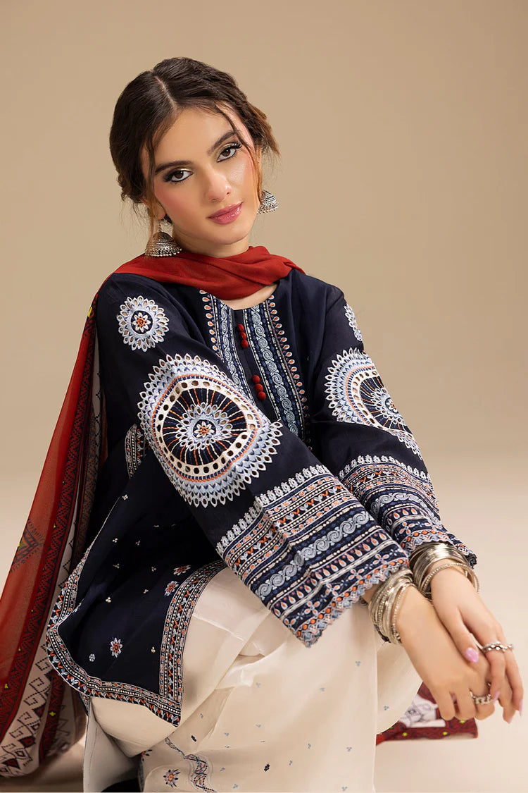 JAZMIN-3PC DHANAK EMBROIDERED SHIRT WITH CORTRAI WOOL PRINTED SHAWL AND EMB TROUSER