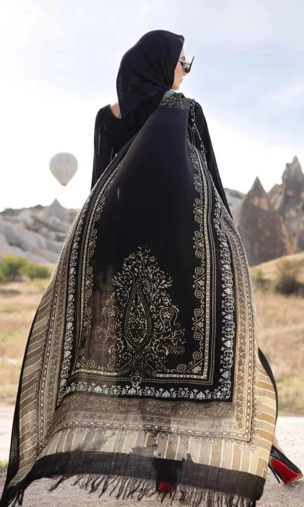 Maria B - 3PC Unstitched Dhanak Embroidered Shirt with Printed Pashmina Wool Shawl and Trouser