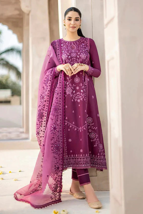 ASIM JOFA-3PC DHANAK EMBROIDERED SHIRT WITH ORGANZA HEAVY EMBROIDERED DUPATTA-BIC-4025