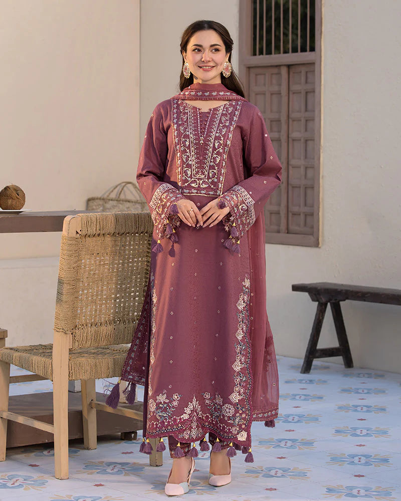 ALLY’S Unstitched Dhanak 3PC With Embroidered Shawl