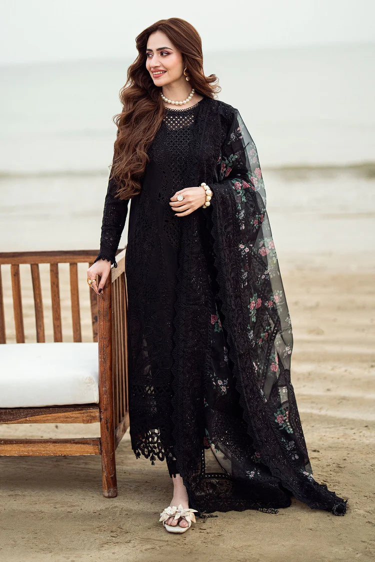 NUREH-3PC DHANAK LASER WORK EMBROIDERED SHIRT WITH MONARK PRINTED EMB DUPATTA & TROUSER
