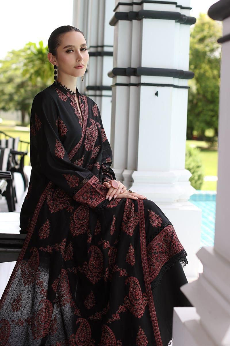 BAREEZE WINTER DHANAK UNSTITCHED 3PC WITH HEAVY EMBROIDERED SHAWL