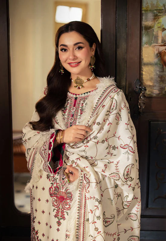 ASIM JOFA-3PC DHANAK SEQUENCE EMBROIDERED SHIRT WITH DHANAK EMBROIDERED SHAWL & DHANAK TOUSER-BIC-4060