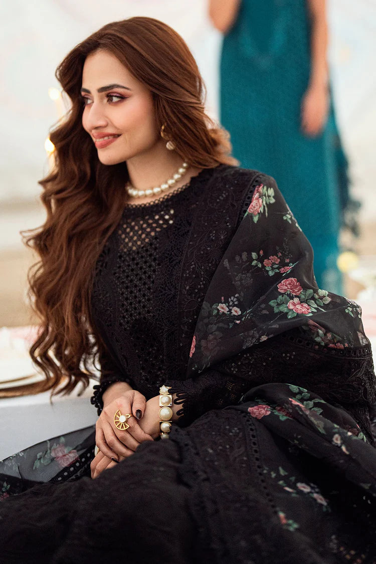 NUREH-3PC DHANAK LASER WORK EMBROIDERED SHIRT WITH MONARK PRINTED EMB DUPATTA & TROUSER
