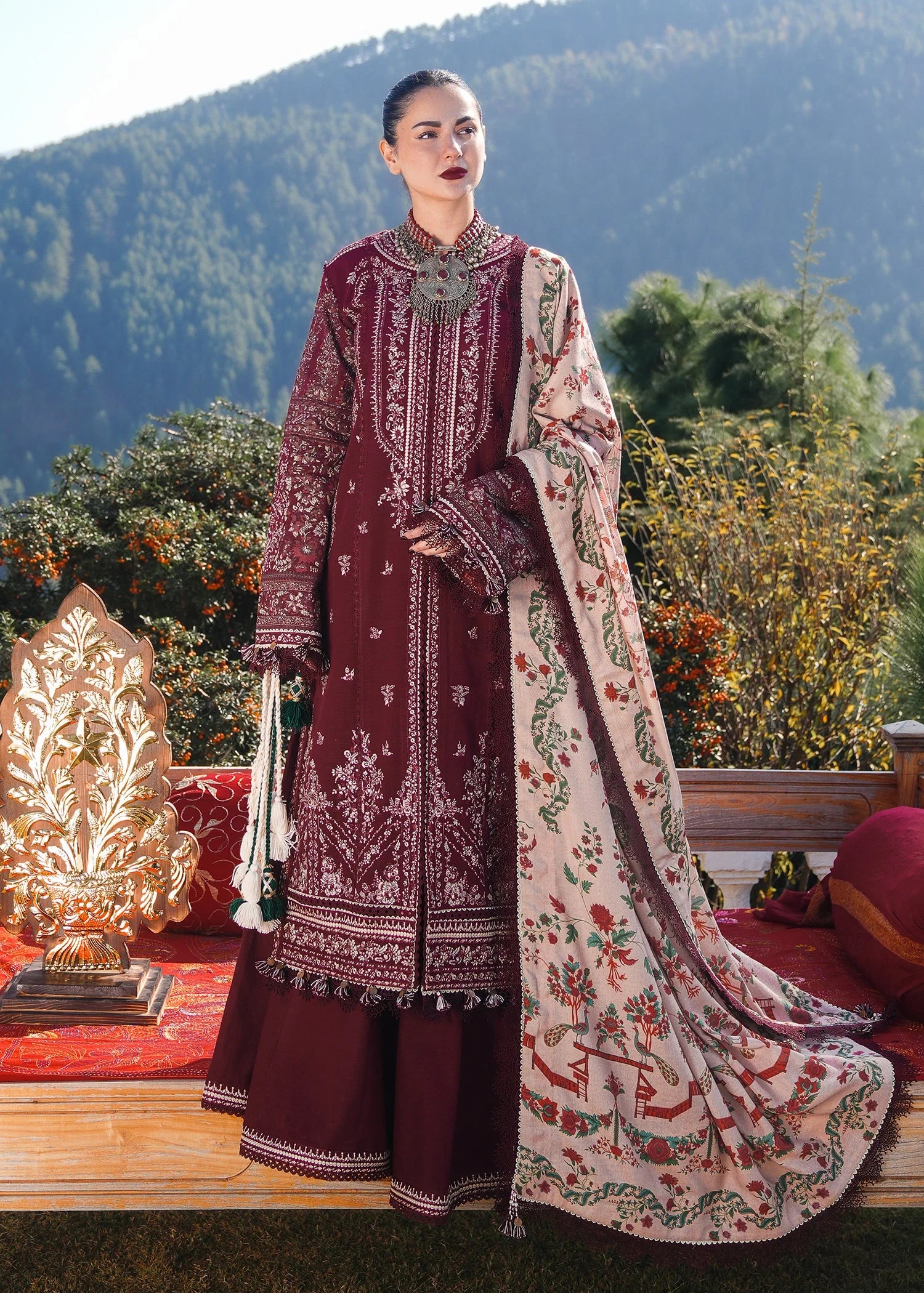 Hussain Rehar Unstitched Dhanak 3PC With Printed Shawl