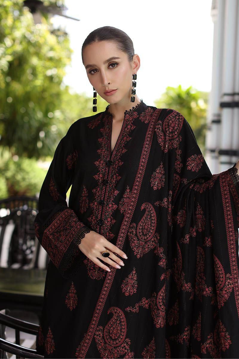 BAREEZE WINTER DHANAK UNSTITCHED 3PC WITH HEAVY EMBROIDERED SHAWL