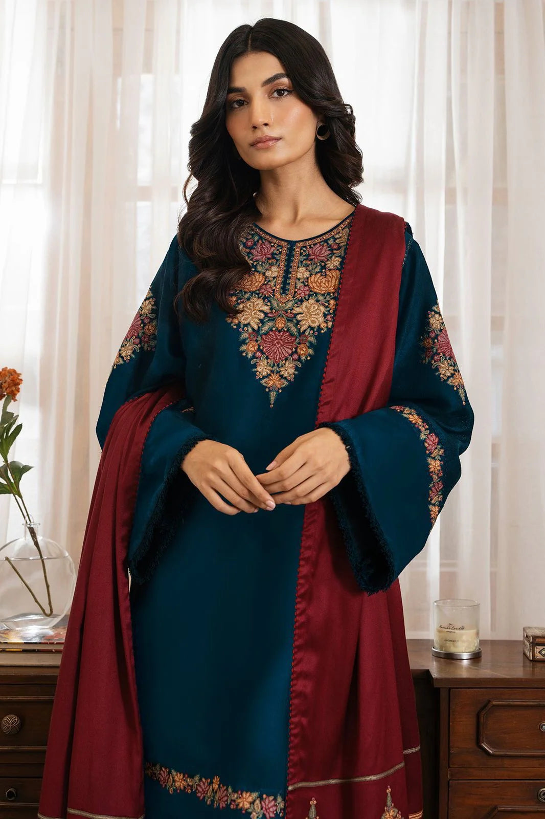 JAZMIN WINTER DHANAK UNSTITCHED 3PC WITH EMBROIDERED DHANAK SHAWL
