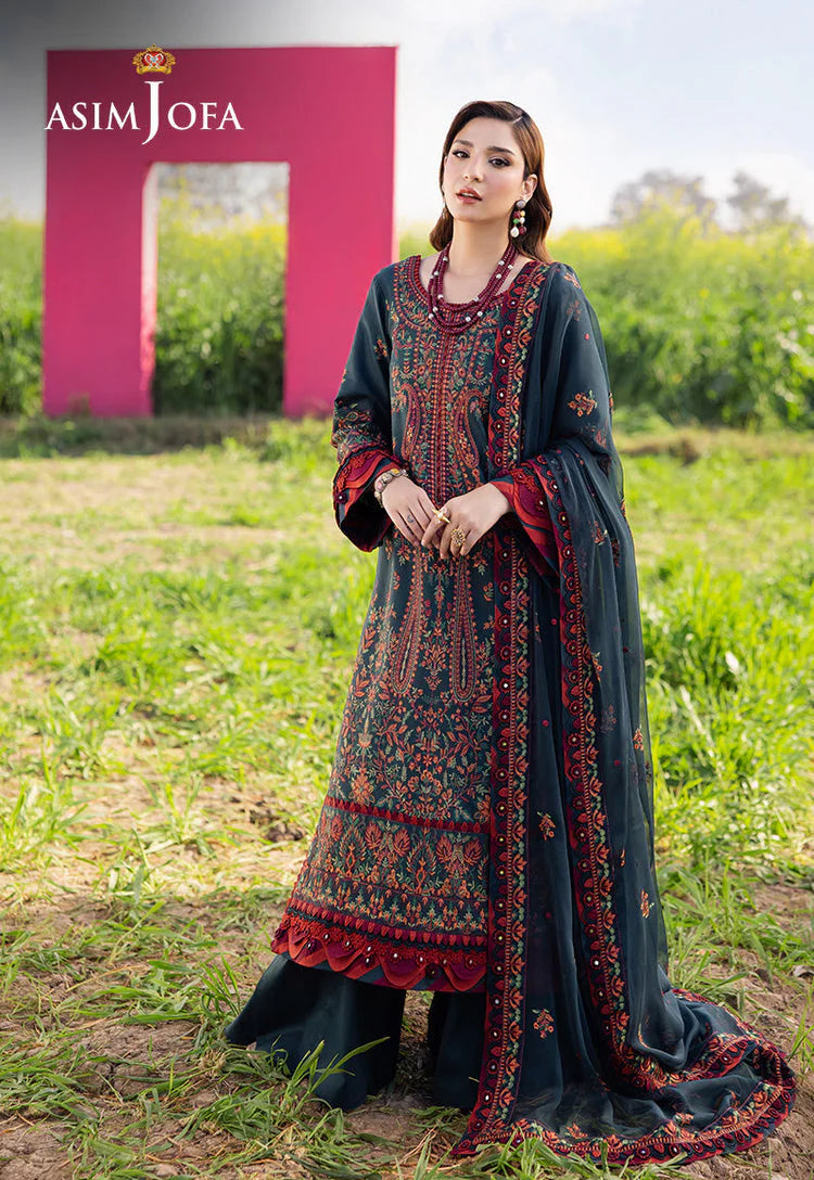 ASIM JOFA-3PC DHANAK EMBROIDERED SHIRT WITH DHANAK EMBROIDERED SHAWL AND TROUSER