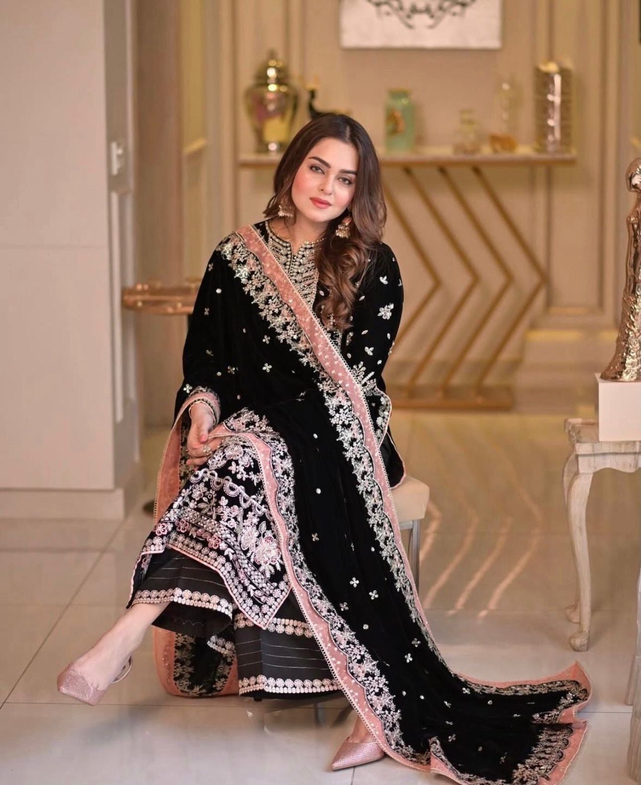 ANEELA’S VELVET UNSTITCHED WITH HEAVY EMB SHAWL