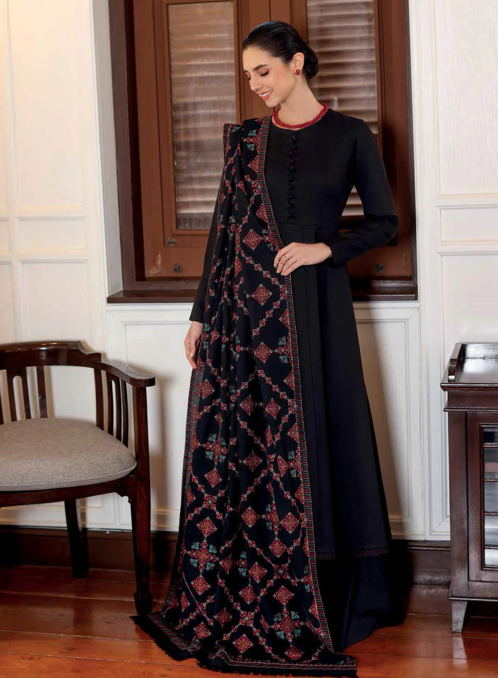BAREEZE UNSTITCHED WINTER DHANAK 3PC WITH HEAVY EMBROIDERED DHANAK SHAWL