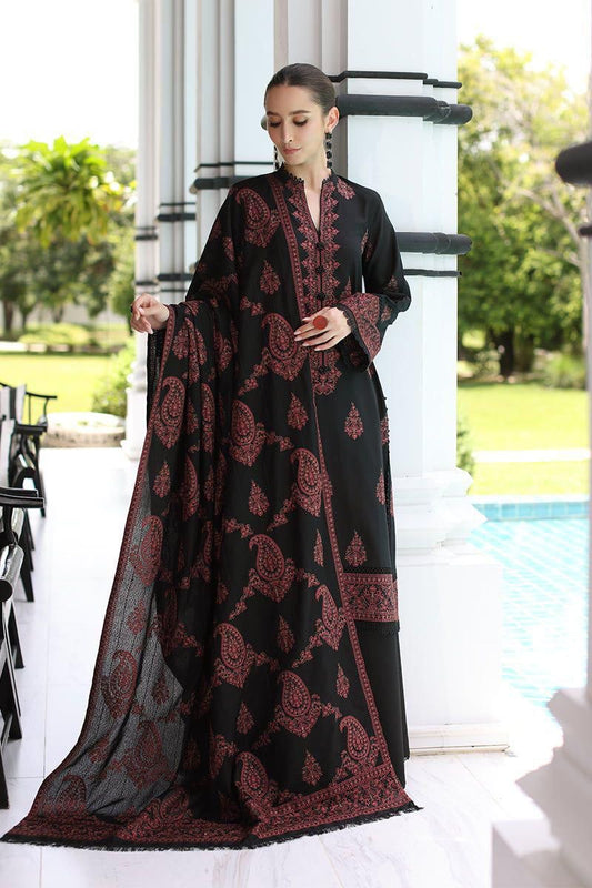 BAREEZE WINTER DHANAK UNSTITCHED 3PC WITH HEAVY EMBROIDERED SHAWL