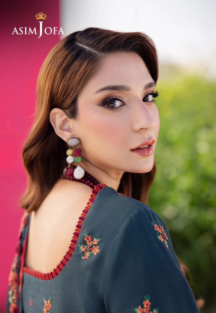 ASIM JOFA-3PC DHANAK EMBROIDERED SHIRT WITH DHANAK EMBROIDERED SHAWL AND TROUSER